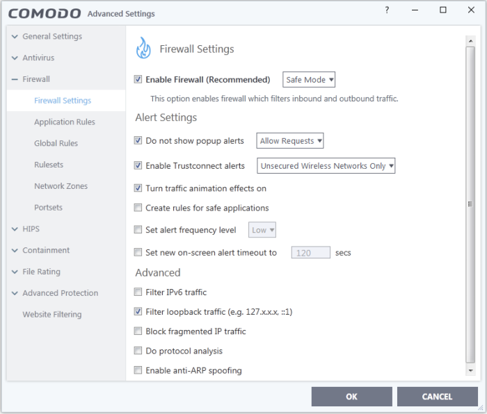 General Firewall Settings, PC Firewall, Firewall Protection